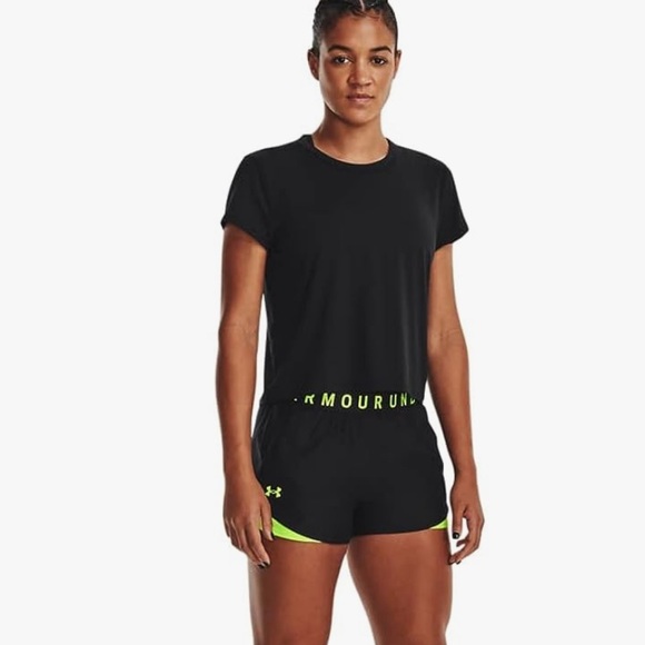 ✅Under Armour Women's Play Up Shorts 3.0 Black/Lime Surge - Picture 3 of 5